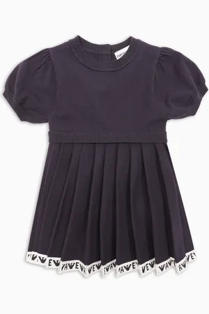 Emporio Armani Knit dress with pleated skirt and logo trim