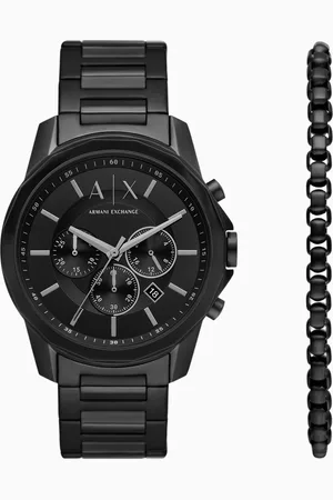 Armani Exchange Chronograph Black Stainless Steel Watch and Bracelet Set