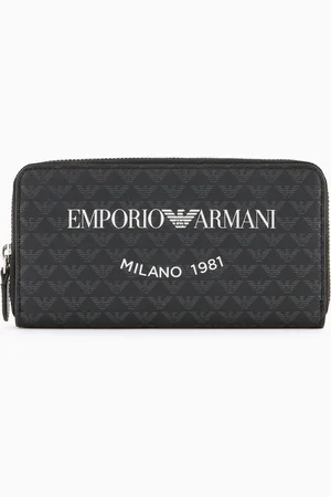 Emporio Armani Zip-around wallet with all-over eagle and Milano 1981 logo print