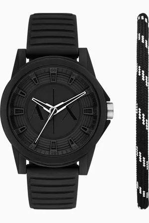 Armani Exchange Three-hand black silicone watch and bracelet set