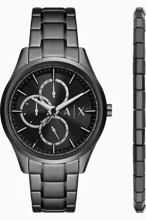 Armani Exchange Black Stainless Steel Multifunction Watch and Bracelet Set