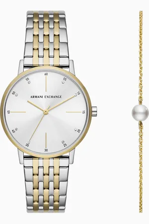Armani Exchange Two-tone three-hand stainless steel watch and bracelet set