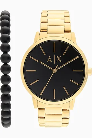 Armani Exchange Three-Hand Gold-Tone Stainless Steel Watch and Bracelet Gift Set