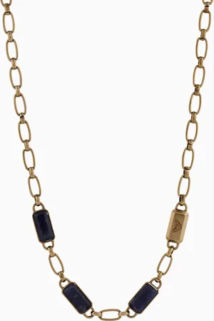 Emporio Armani Blue Stone with IP Antique Gold-Plating Chain Necklace