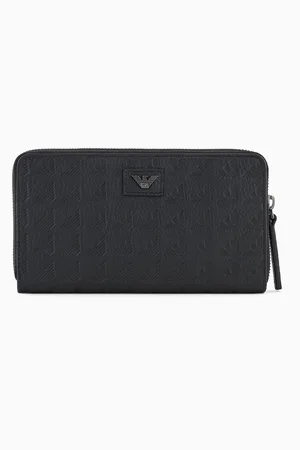 Emporio Armani Zip-around leather wallet with all-over embossed eagle