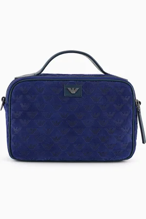 Emporio Armani Suede Boston bag with shoulder strap and all-over embossed eagle