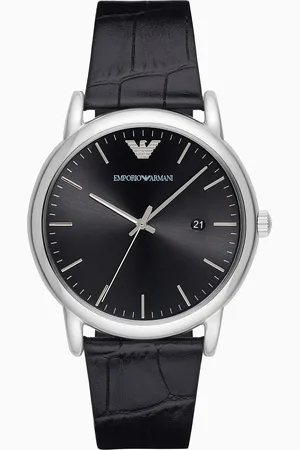 Emporio Armani Three-Hand Date Black Leather Watch
