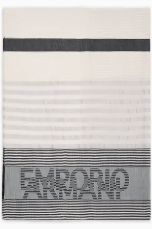 Emporio Armani Modal-blend stole with jacquard stripes and logo