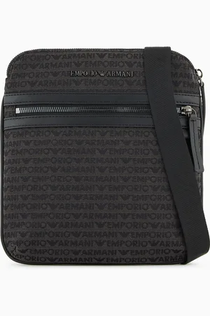 Emporio Armani Flat shoulder bag in jacquard with all-over lettering