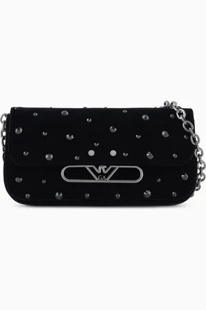 Emporio Armani Mini shoulder bag made of velvet with rhinestones and metal eagle logo