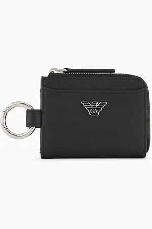 Emporio Armani ASV regenerated Saffiano leather compact wallet with eagle plate and snap hook