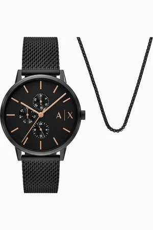 Armani Exchange Multifunction Black Stainless Steel Watch and Necklace Set