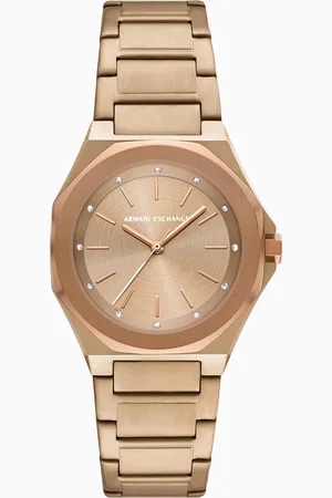 Armani Exchange Three-Hand Beige Gold-Tone Stainless Steel Watch
