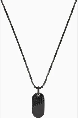 Emporio Armani Black Stainless Steel Dog Tag Necklace