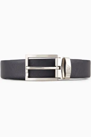 Emporio Armani Reversible belt in two-tone leather with all-over embossed eagle