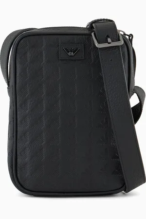 Emporio Armani Leather tech case with all-over embossed eagle