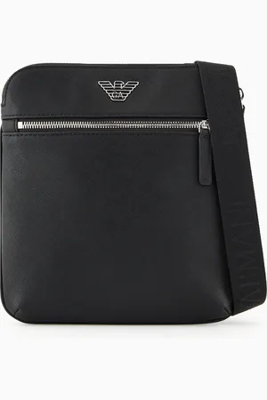 Emporio Armani ASV regenerated Saffiano leather flat shoulder bag with eagle plate