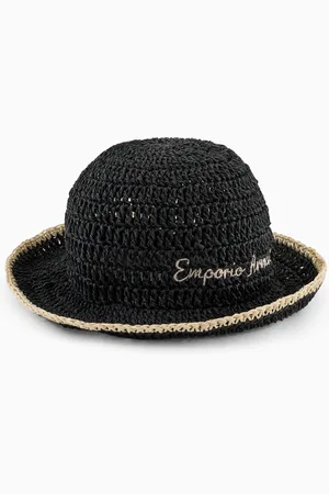 Emporio Armani Braided paper yarn cloche hat with logo