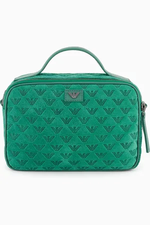 Emporio Armani Suede Boston bag with shoulder strap and all-over embossed eagle