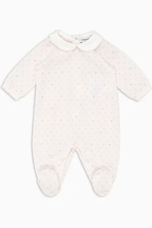 Emporio Armani Onesie with Peter Pan collar and all-over op-art eagle