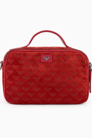Emporio Armani Suede Boston bag with shoulder strap and all-over embossed eagle