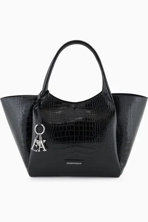 Emporio Armani Oversized shopper bag with mock-croc finish and logo charm