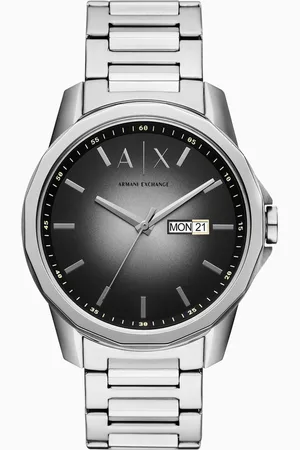 Armani Exchange Three-hand stainless steel watch with day and date