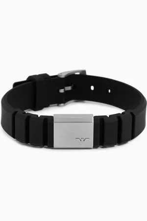 Emporio Armani Black Silicone and Stainless Steel ID Bracelet