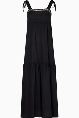 Emporio Armani Viscose beachwear long dress with logo-lace details