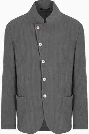 Emporio Armani Guru-collar jacket with off-centre fastening in bark-effect armure fabric