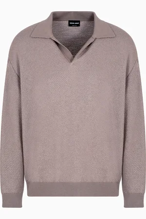 Giorgio Armani Micro jacquard virgin wool and viscose polo jumper