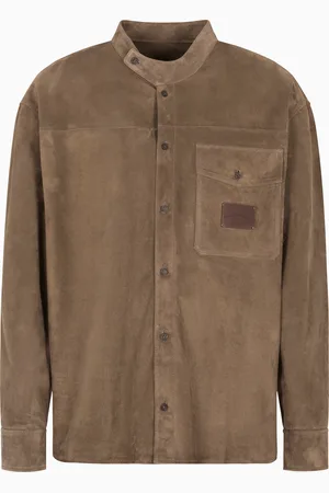 Emporio Armani Goat suede shirt jacket with guru collar