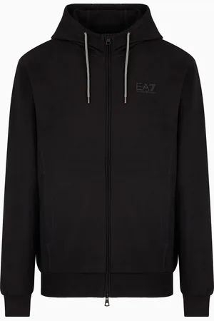 EA7 Visibility cotton hooded, zip-up sweatshirt