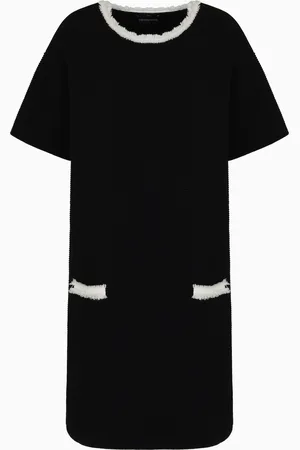 Emporio Armani Ottoman fabric dress with fringed details
