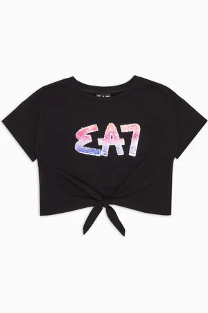 EA7 Logo Series Girl stretch-cotton crew-neck T-shirt