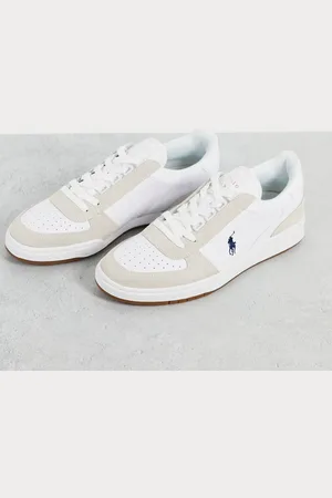 Ralph Lauren Court leather trainer with pony logo in suede mix