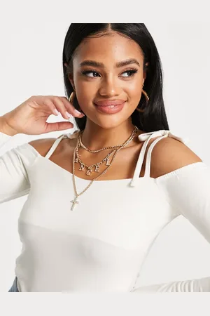 NA-KD X Pamela knitted top with tie shoulder in off