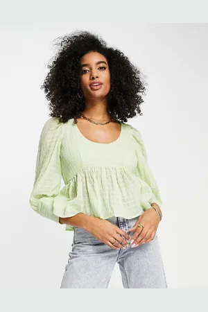 ASOS Shirred peplum top with deep cuff in sage