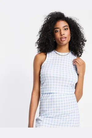 VERO MODA Round neck sleeveless top co-ord in pale gingham