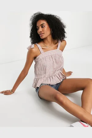 Y.A.S Y.A.S tie shoulder cami top co-ord in pink & white gingham