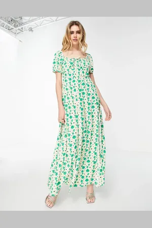 VILA Maxi dress with bust detail in green floral print