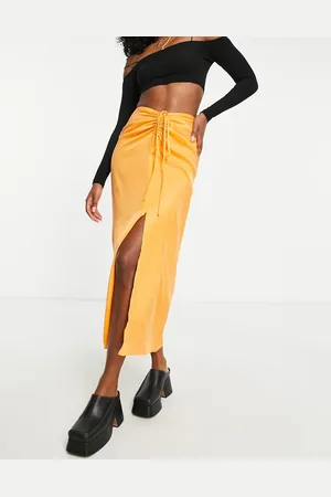 Topshop Ruched channel waist midi skirt in