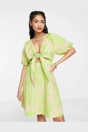 Y.A.S Y.A.S twist front tropical print mini dress in