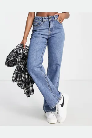 Object Cotton wide leg dad jeans in mid wash - MBLUE