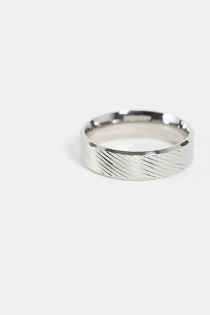 ASOS Waterproof stainless steel band ring with horizontal emboss in tone