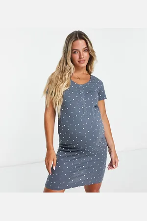 Mama;licious Mamalicious Maternity star print nightdress with nursing function in charcoal