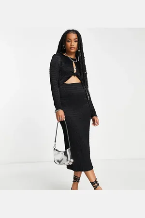 Topshop Long sleeve midi dress with knot front in
