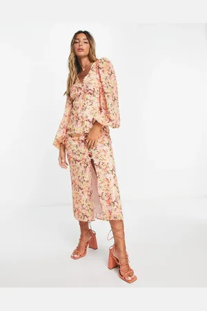 Pretty Lavish Balloon sleeve midaxi dress in abstract floral