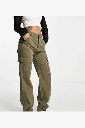 Stradivarius Petite straight leg cargo trouser in khaki