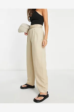 & OTHER STORIES Tailored belted straight leg trousers in beige